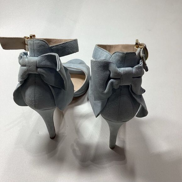 ISLO Isabella Lorusso Back Bow Open Toe Light Blue Suede Heels Size EU 37 - Picture 9 of 16
